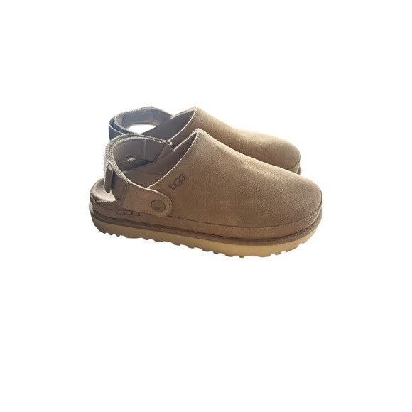 UGG Goldenstar Clog Driftwood Suede Platform Sandals Womens 8.5 - Picture 1 of 9